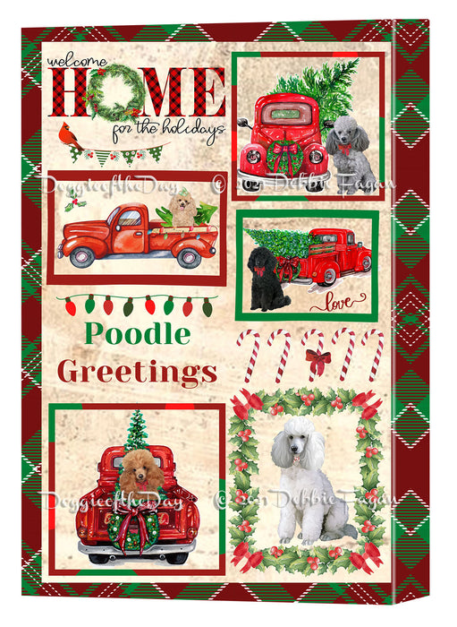 Welcome Home for Christmas Holidays Poodle Dogs Canvas Wall Art Decor - Premium Quality Canvas Wall Art for Living Room Bedroom Home Office Decor Ready to Hang CVS149768