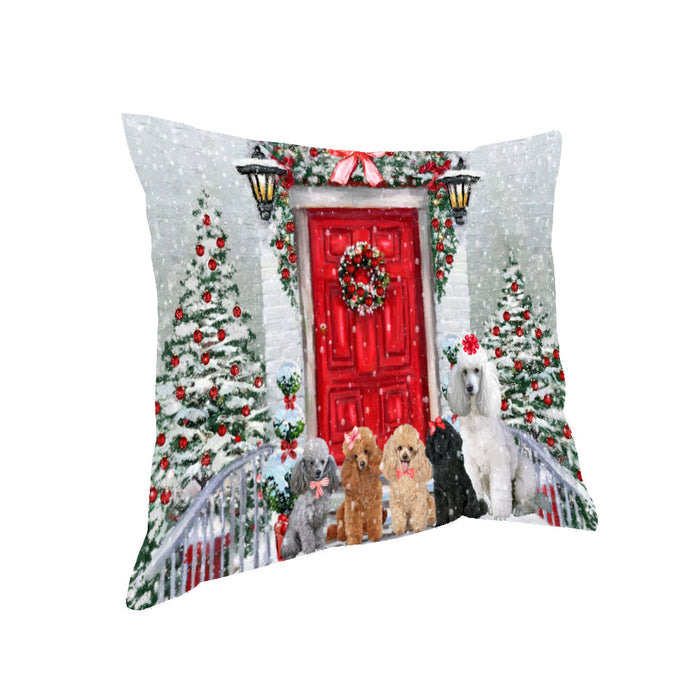 Christmas Holiday Welcome Poodle Dogs Pillow with Top Quality High-Resolution Images - Ultra Soft Pet Pillows for Sleeping - Reversible & Comfort - Ideal Gift for Dog Lover - Cushion for Sofa Couch Bed - 100% Polyester