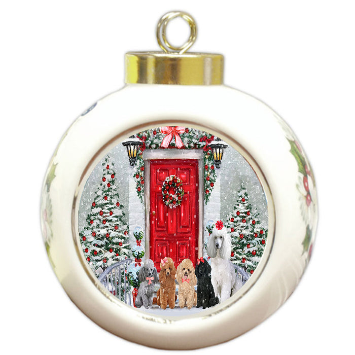 Christmas Holiday Welcome Poodle Dogs Round Ball Christmas Ornament Pet Decorative Hanging Ornaments for Christmas X-mas Tree Decorations - 3" Round Ceramic Ornament