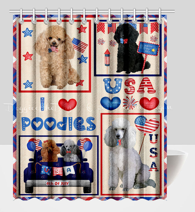 4th of July Independence Day I Love USA Poodle Dogs Shower Curtain Pet Painting Bathtub Curtain Waterproof Polyester One-Side Printing Decor Bath Tub Curtain for Bathroom with Hooks
