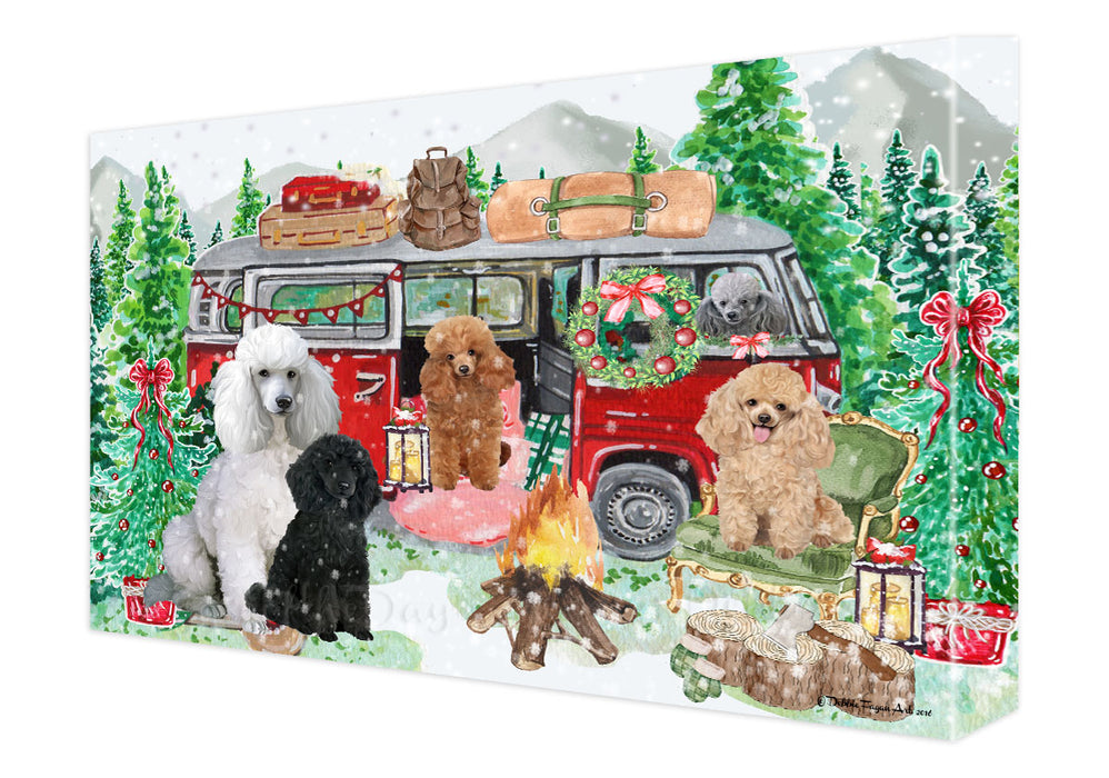 Christmas Time Camping with Poodle Dogs Canvas Wall Art - Premium Quality Ready to Hang Room Decor Wall Art Canvas - Unique Animal Printed Digital Painting for Decoration