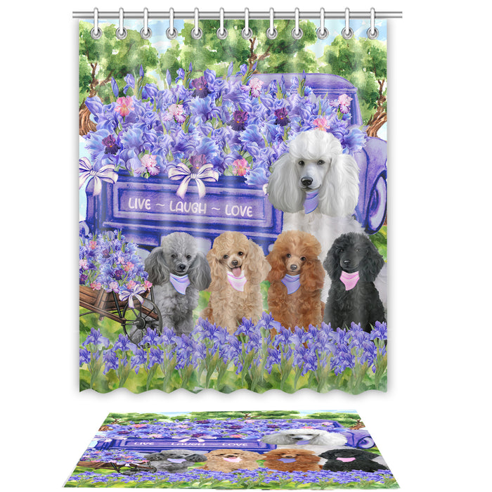 Poodle Shower Curtain & Bath Mat Set: Explore a Variety of Designs, Custom, Personalized, Curtains with hooks and Rug Bathroom Decor, Gift for Dog and Pet Lovers