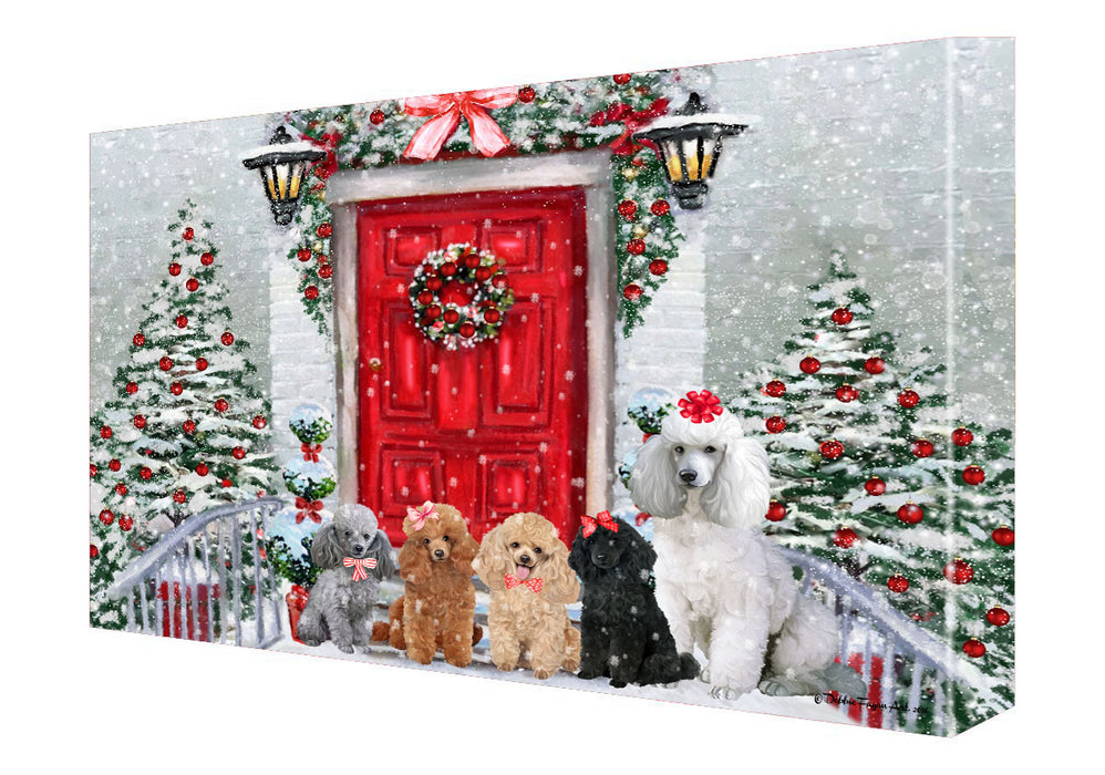 Christmas Holiday Welcome Poodle Dogs Canvas Wall Art - Premium Quality Ready to Hang Room Decor Wall Art Canvas - Unique Animal Printed Digital Painting for Decoration
