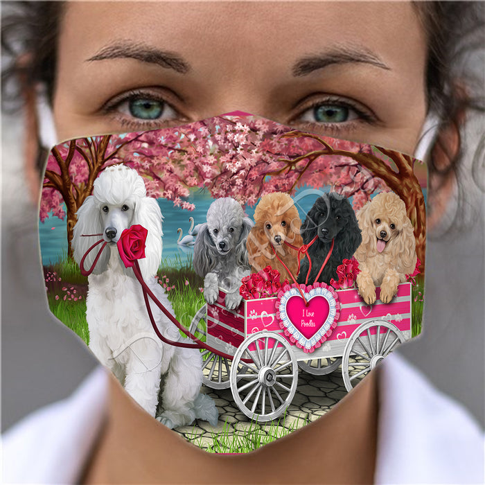 I Love Poodle Dogs in a Cart Face Mask FM48169
