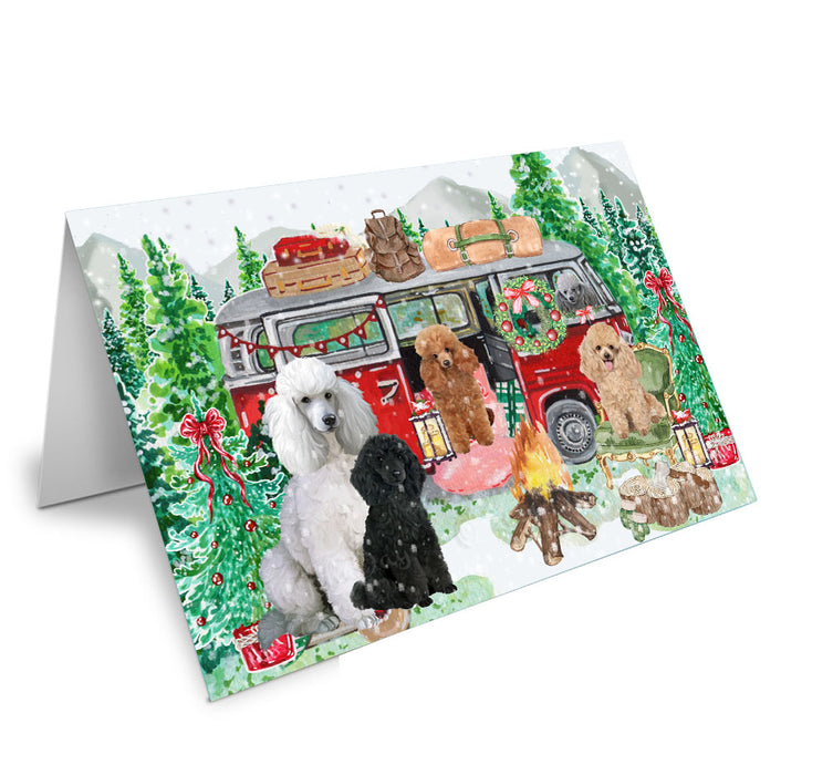 Christmas Time Camping with Poodle Dogs Handmade Artwork Assorted Pets Greeting Cards and Note Cards with Envelopes for All Occasions and Holiday Seasons