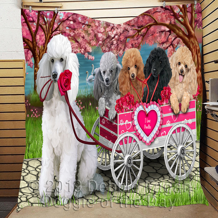 I Love Poodle Dogs in a Cart Quilt