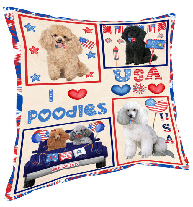 4th of July Independence Day I Love USA Poodle Dogs Pillow with Top Quality High-Resolution Images - Ultra Soft Pet Pillows for Sleeping - Reversible & Comfort - Ideal Gift for Dog Lover - Cushion for Sofa Couch Bed - 100% Polyester