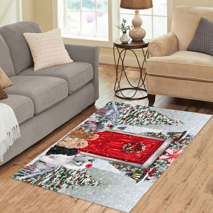 Christmas Holiday Welcome Poodle Dogs Area Rug - Ultra Soft Cute Pet Printed Unique Style Floor Living Room Carpet Decorative Rug for Indoor Gift for Pet Lovers