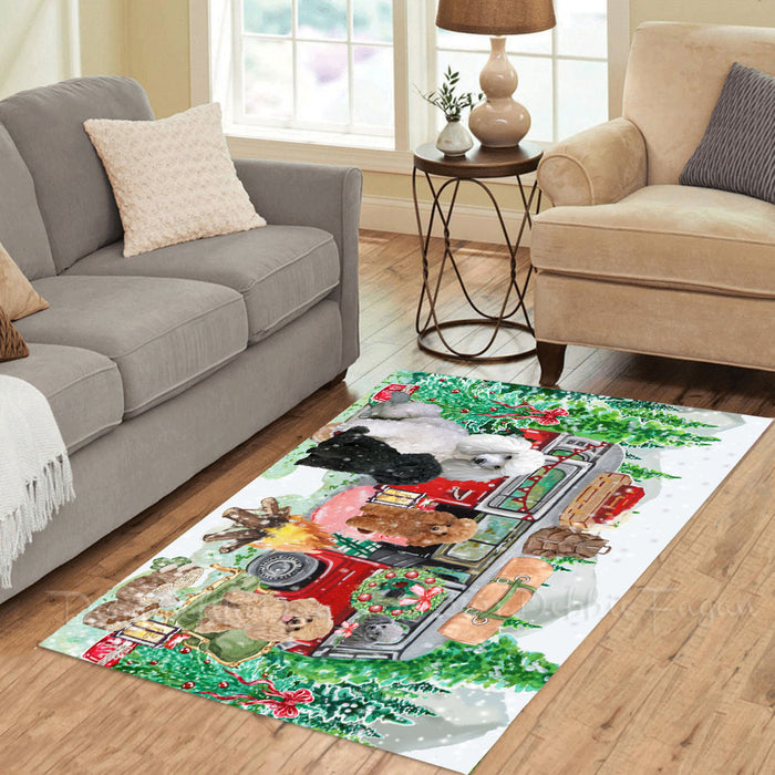 Christmas Time Camping with Poodle Dogs Area Rug - Ultra Soft Cute Pet Printed Unique Style Floor Living Room Carpet Decorative Rug for Indoor Gift for Pet Lovers
