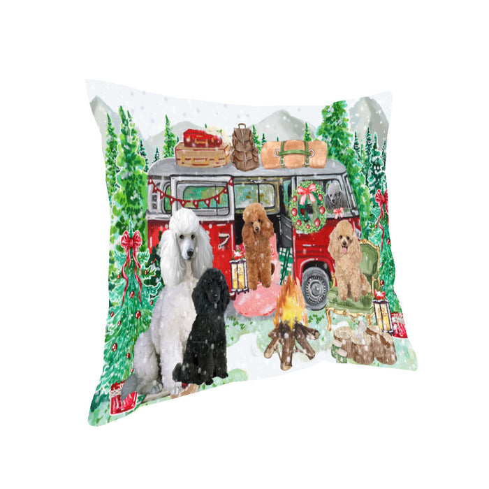Christmas Time Camping with Poodle Dogs Pillow with Top Quality High-Resolution Images - Ultra Soft Pet Pillows for Sleeping - Reversible & Comfort - Ideal Gift for Dog Lover - Cushion for Sofa Couch Bed - 100% Polyester