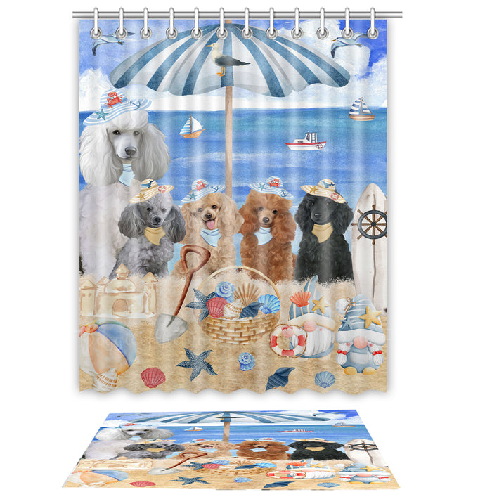 Poodle Shower Curtain & Bath Mat Set, Custom, Explore a Variety of Designs, Personalized, Curtains with hooks and Rug Bathroom Decor, Halloween Gift for Dog Lovers