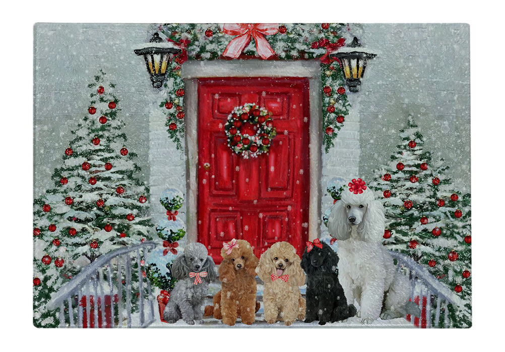 Christmas Holiday Welcome Poodle Dogs Cutting Board - For Kitchen - Scratch & Stain Resistant - Designed To Stay In Place - Easy To Clean By Hand - Perfect for Chopping Meats, Vegetables