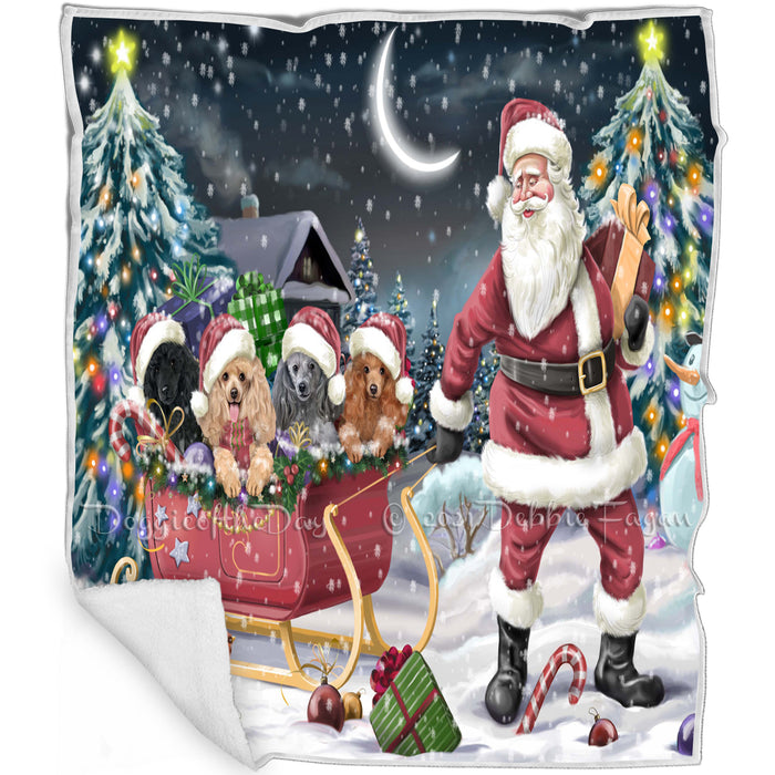 Merry Christmas Happy Holiday Santa Sled Poodles Dogs Blanket D301