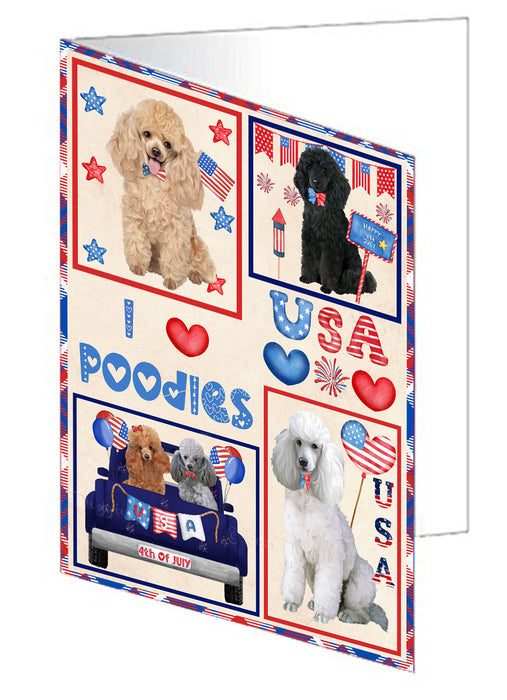 4th of July Independence Day I Love USA Poodle Dogs Handmade Artwork Assorted Pets Greeting Cards and Note Cards with Envelopes for All Occasions and Holiday Seasons