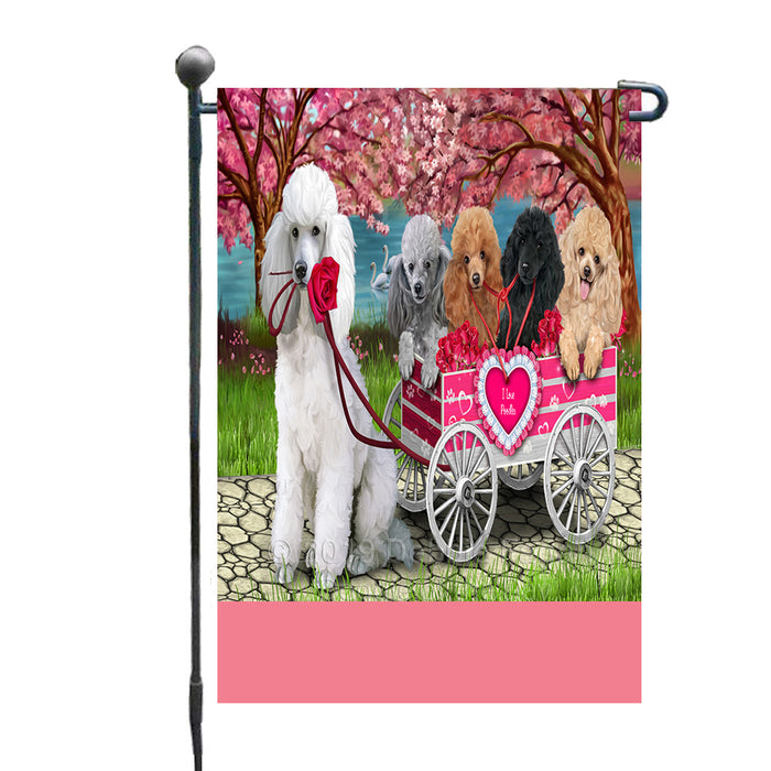 Personalized I Love Poodle Dogs in a Cart Custom Garden Flags GFLG-DOTD-A62173