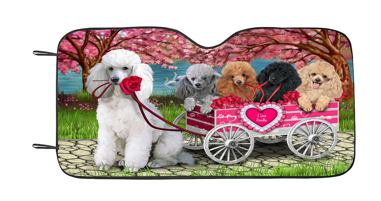 I Love Poodle Dogs in a Cart Car Sun Shade