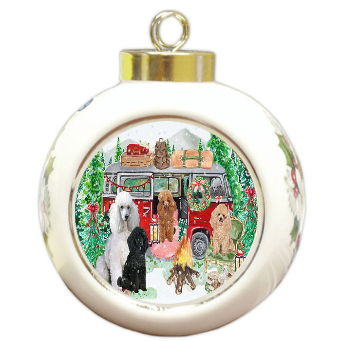 Christmas Time Camping with Poodle Dogs Round Ball Christmas Ornament Pet Decorative Hanging Ornaments for Christmas X-mas Tree Decorations - 3" Round Ceramic Ornament