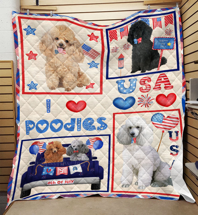 4th of July Independence Day I Love USA Poodle Dogs Quilt Bed Coverlet Bedspread - Pets Comforter Unique One-side Animal Printing - Soft Lightweight Durable Washable Polyester Quilt