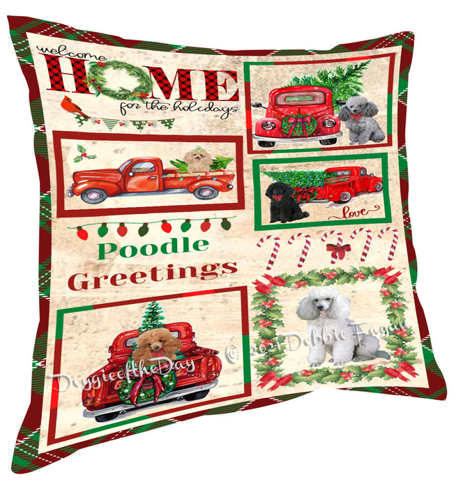 Welcome Home for Christmas Holidays Poodle Dogs Pillow with Top Quality High-Resolution Images - Ultra Soft Pet Pillows for Sleeping - Reversible & Comfort - Ideal Gift for Dog Lover - Cushion for Sofa Couch Bed - 100% Polyester