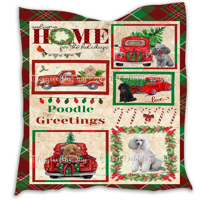 Welcome Home for Christmas Holidays Poodle Dogs Quilt Bed Coverlet Bedspread - Pets Comforter Unique One-side Animal Printing - Soft Lightweight Durable Washable Polyester Quilt