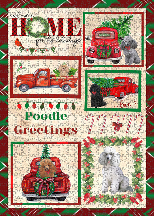 Welcome Home for Christmas Holidays Poodle Dogs Portrait Jigsaw Puzzle for Adults Animal Interlocking Puzzle Game Unique Gift for Dog Lover's with Metal Tin Box