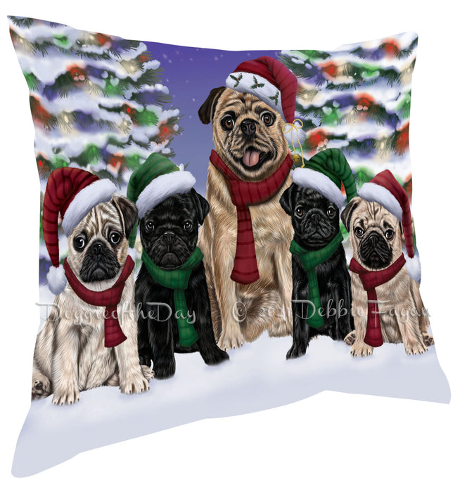 Christmas Family Portrait Pug Dog Pillow with Top Quality High-Resolution Images - Ultra Soft Pet Pillows for Sleeping - Reversible & Comfort - Ideal Gift for Dog Lover - Cushion for Sofa Couch Bed - 100% Polyester