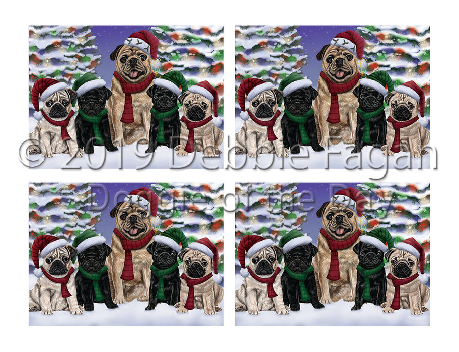 Pug Dogs Christmas Family Portrait in Holiday Scenic Background Placemat