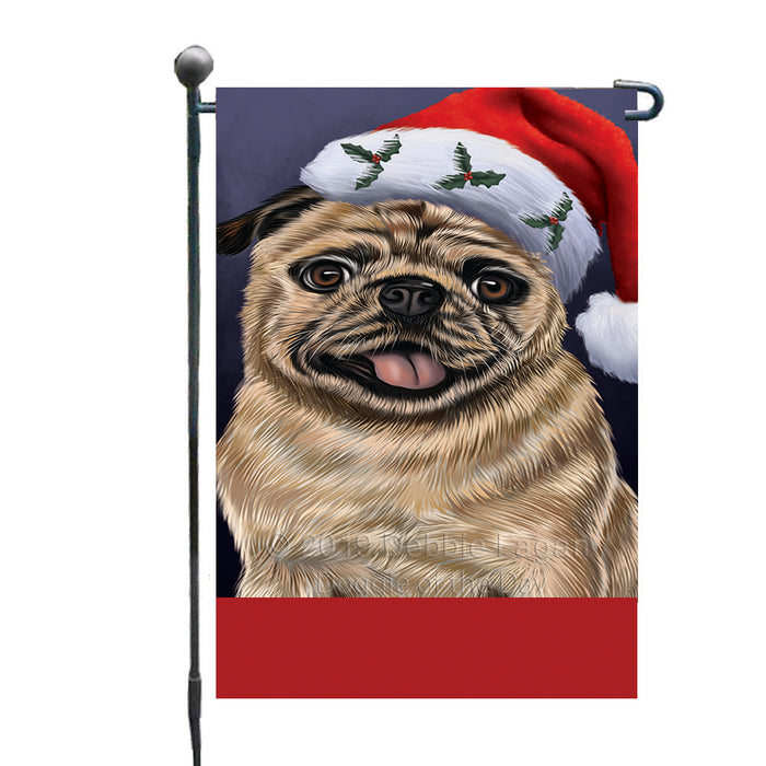 Personalized Christmas Holidays Pug Dog Wearing Santa Hat Portrait Head Custom Garden Flags GFLG-DOTD-A59848