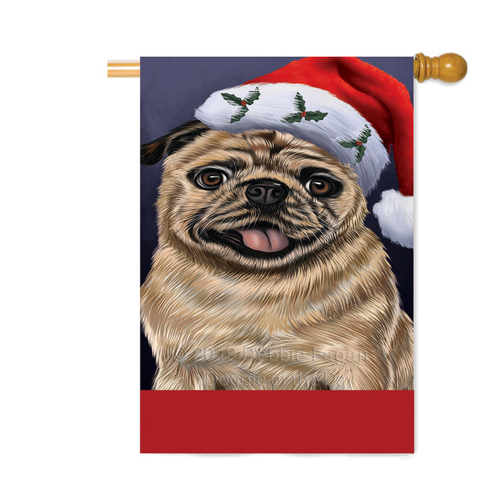 Personalized Christmas Holidays Pug Dog Wearing Santa Hat Portrait Head Custom House Flag FLG-DOTD-A59904