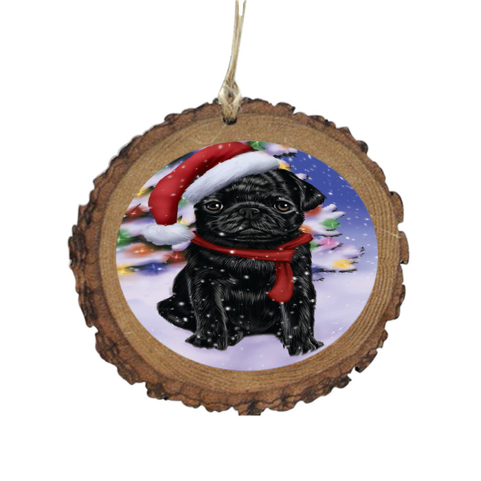 Winterland Wonderland Pug Dog In Christmas Holiday Scenic Background Wooden Christmas Ornament WOR49620
