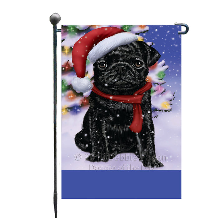 Personalized Winterland Wonderland Pug Dog In Christmas Holiday Scenic Background Custom Garden Flags GFLG-DOTD-A61367