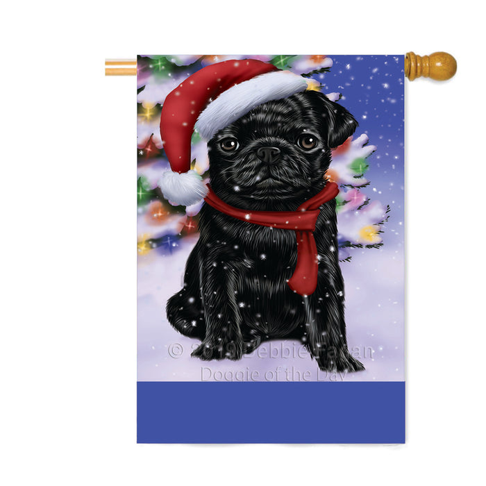 Personalized Winterland Wonderland Pug Dog In Christmas Holiday Scenic Background Custom House Flag FLG-DOTD-A61423