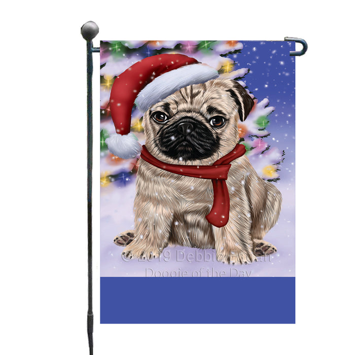 Personalized Winterland Wonderland Pug Dog In Christmas Holiday Scenic Background Custom Garden Flags GFLG-DOTD-A61368