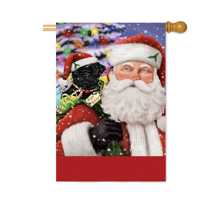 Personalized Santa Carrying Pug Dog and Christmas Presents Custom House Flag FLG-DOTD-A63501