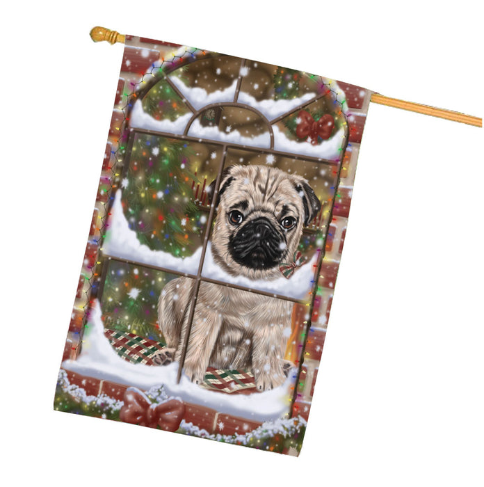 Please come Home for Christmas Pug Dog House Flag Outdoor Decorative Double Sided Pet Portrait Weather Resistant Premium Quality Animal Printed Home Decorative Flags 100% Polyester FLG68014