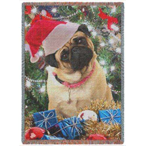 Pug Christmas Holiday Woven Throw Blanket 54 X 38