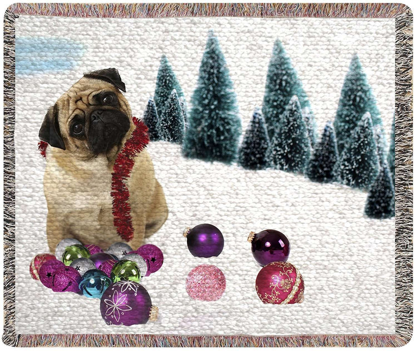 Pug Christmas Woven Throw Blanket 54 x 38