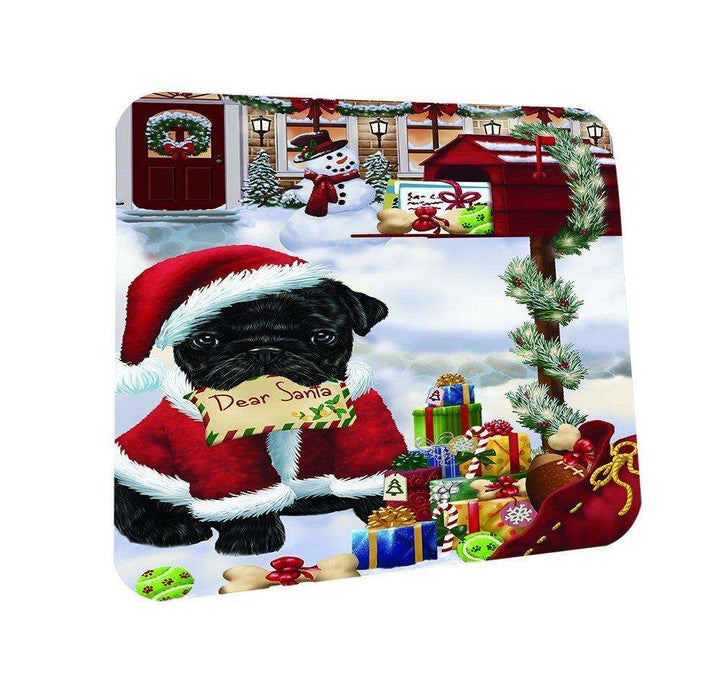 Pug Dear Santa Letter Christmas Holiday Mailbox Dog Coasters Set of 4