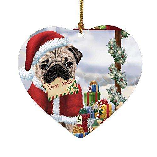 Pug Dear Santa Letter Christmas Holiday Mailbox Dog Heart Ornament