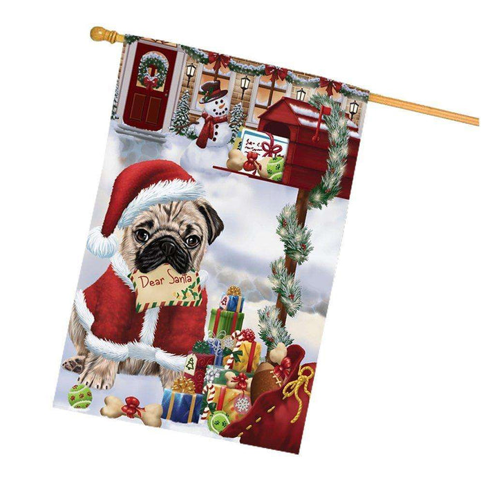 Pug Dear Santa Letter Christmas Holiday Mailbox Dog House Flag