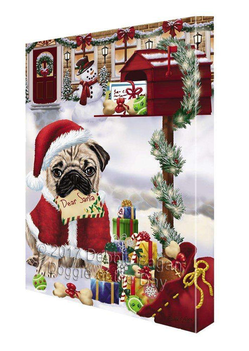 Pug Dear Santa Letter Christmas Holiday Mailbox Dog Painting Printed on Canvas Wall Art