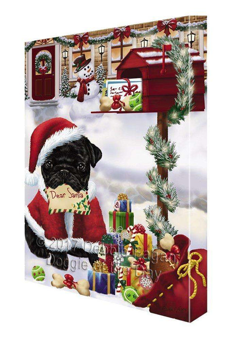 Pug Dear Santa Letter Christmas Holiday Mailbox Dog Painting Printed on Canvas Wall Art