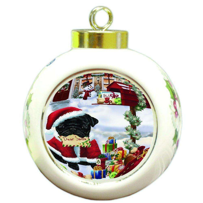 Pug Dear Santa Letter Christmas Holiday Mailbox Dog Round Ball Ornament D105
