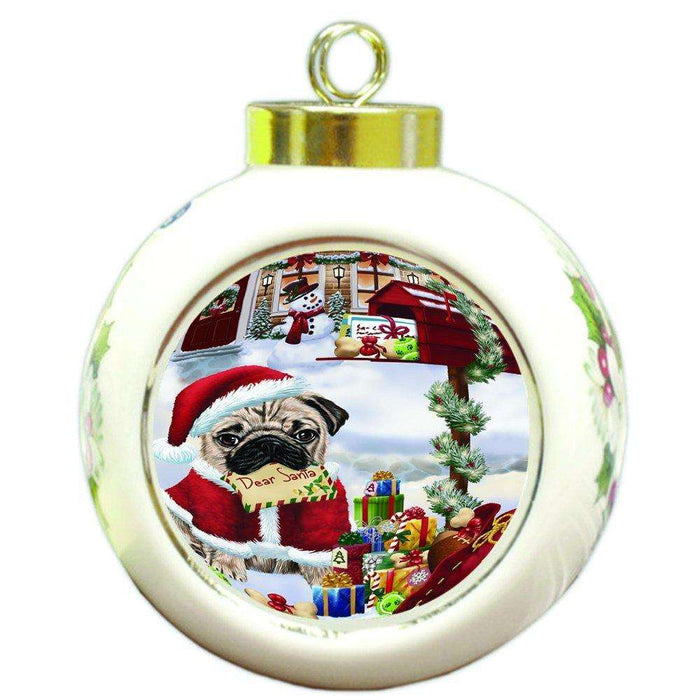 Pug Dear Santa Letter Christmas Holiday Mailbox Dog Round Ball Ornament D106