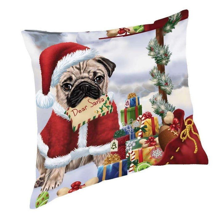 Pug Dear Santa Letter Christmas Holiday Mailbox Dog Throw Pillow