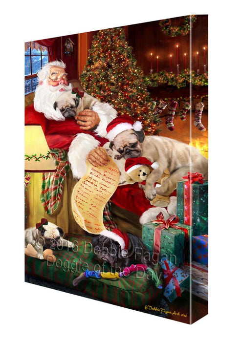 Pug Dog and Puppies Sleeping with Santa Canvas Gallery Wrap 1.5" Inch