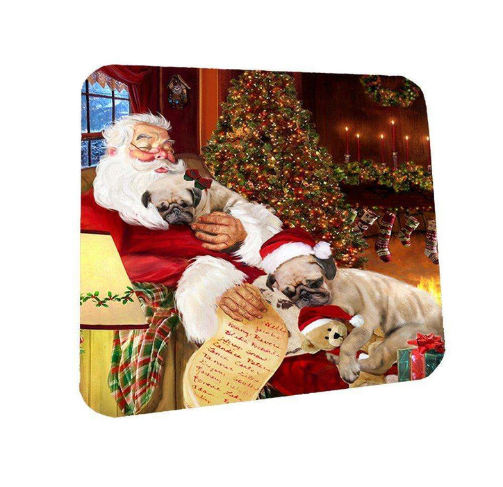 Pug Dog and Puppies Sleeping with Santa Coasters Set of 4