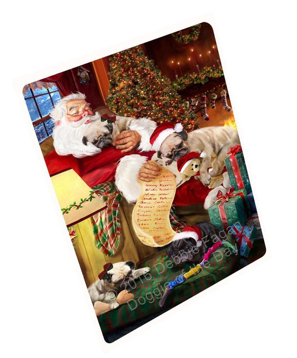 Pug Dog and Puppies Sleeping with Santa Tempered Cutting Board