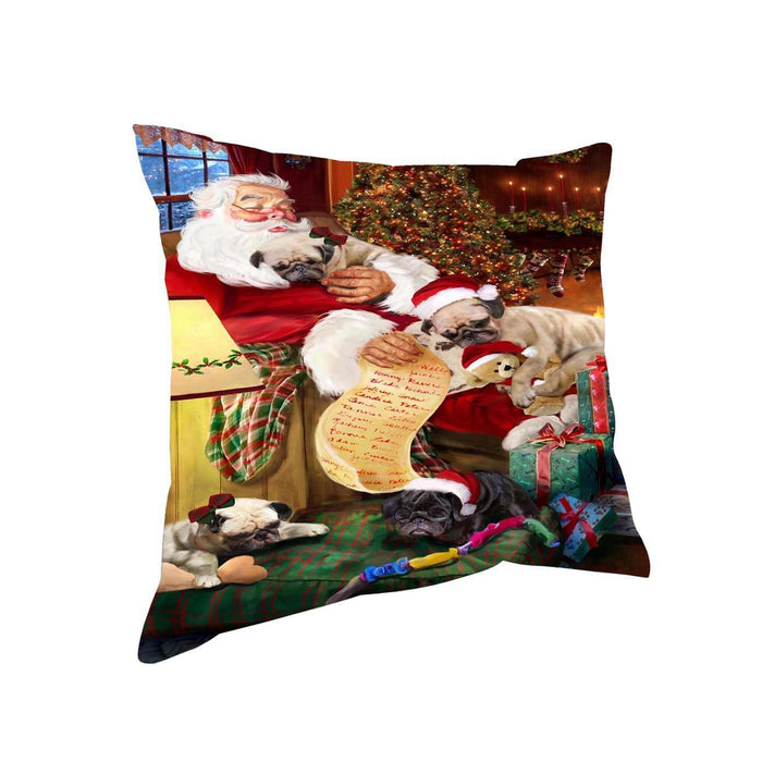 Pug Dog and Puppies Sleeping with Santa Throw Pillow
