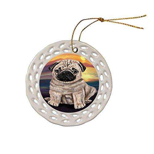Pug Dog Christmas Doily Ceramic Ornament